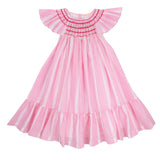 1-2y Indira Gandhi Flutter Dress Cream Tea Stripes with Eton Mess Hand Smocking