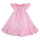 1-2y Indira Gandhi Flutter Dress Cream Tea Stripes with Eton Mess Hand Smocking
