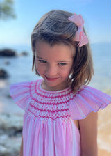 1-2y Indira Gandhi Flutter Dress Cream Tea Stripes with Eton Mess Hand Smocking