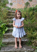 2-3 & 3-4y Indira Gandhi Flutter Dress Cross Stitch Weave Cotton with You’ve Been Tango’d Hand Smocking