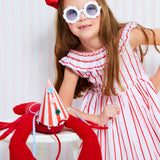 3-4y Isabella 1st Dress Aquafresh Stripe with Cherry Bowl Hand Smocking