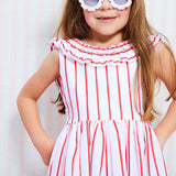3-4y Isabella 1st Dress Aquafresh Stripe with Cherry Bowl Hand Smocking