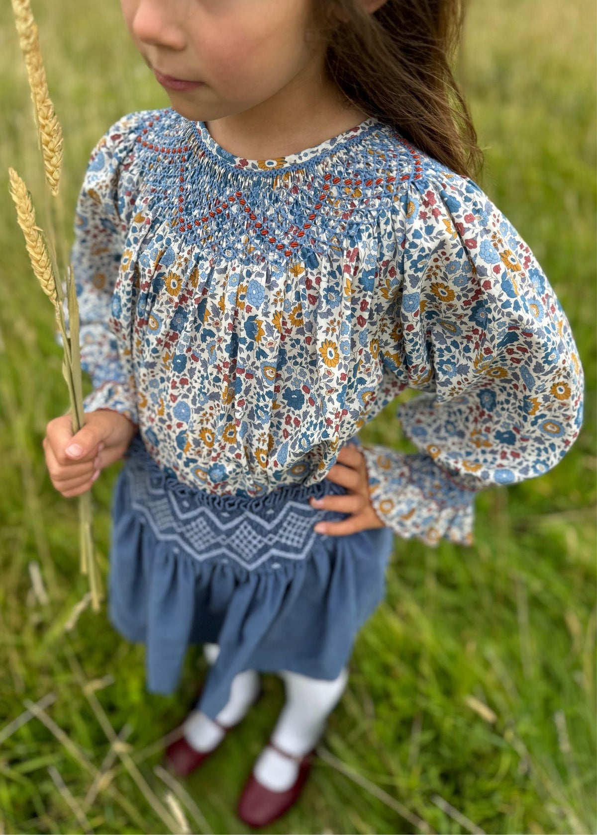 2-3y Joan of Arc Blouse with Russet Nights Hand Smocking made with Liberty D’anjo