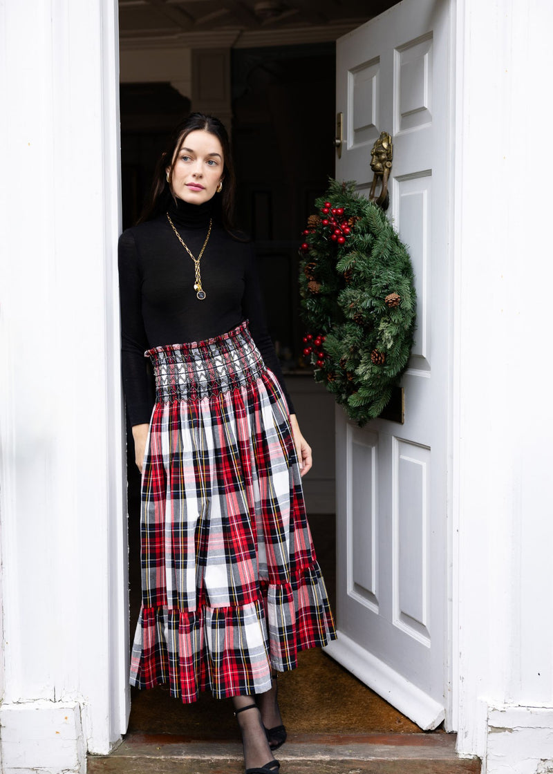 Sullivan Women's Skirt Royal Tartan with Black Gold Hand Smocking