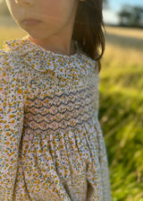 4-6 & 6-8y Katherine Johnson Dress Cloudberry Needlecord with Pinkberry Hand Smocking