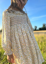 4-6 & 6-8y Katherine Johnson Dress Cloudberry Needlecord with Pinkberry Hand Smocking