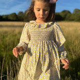 4-6 & 6-8y Katherine Johnson Dress Cloudberry Needlecord with Pinkberry Hand Smocking