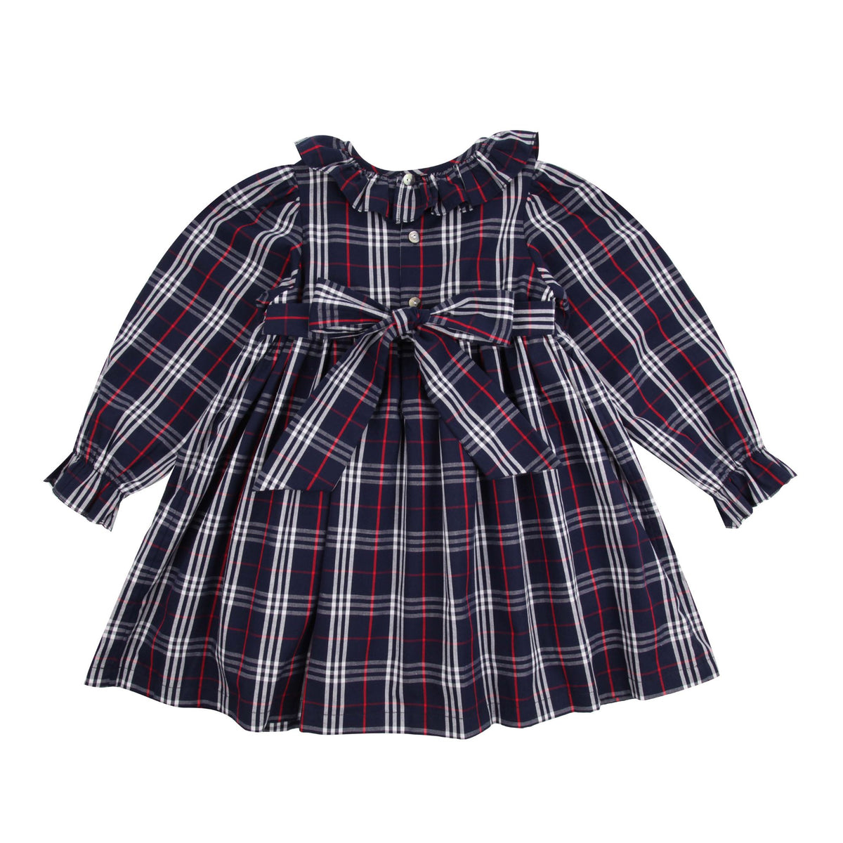 1-2y Katherine Johnson Dress Navy Tartan with Cranberry Waves Hand Smocking