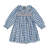 3-4 & 6-8y Katherine Johnson Dress Swedish Blue Herringbone with Pink Sky at Night Hand Smocking
