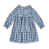 3-4 & 6-8y Katherine Johnson Dress Swedish Blue Herringbone with Pink Sky at Night Hand Smocking