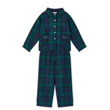 Lilly Parr Pyjamas Black Watch Tartan With Golden Coin Hand Smocking