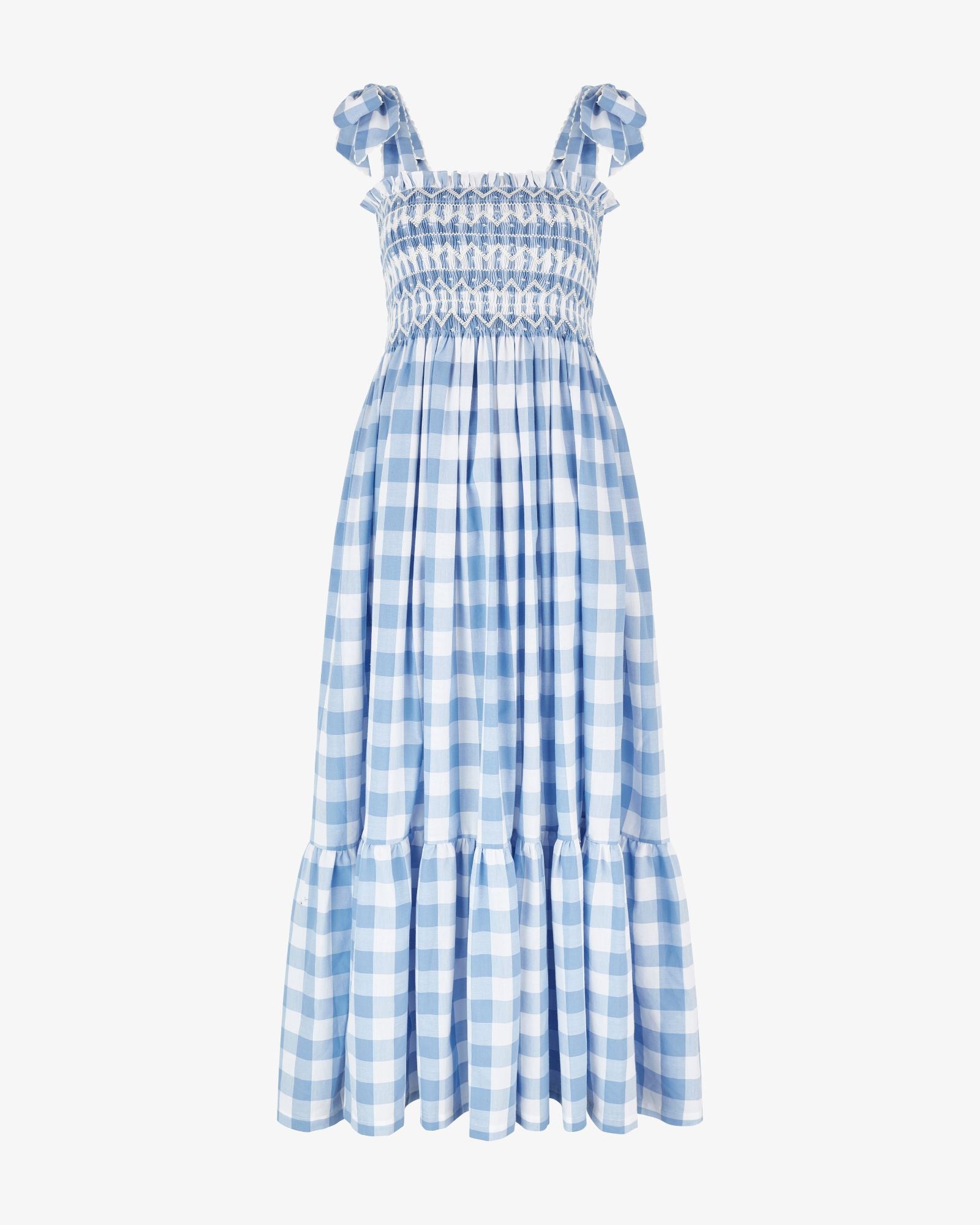 Grace Hopper Dress Summertime Blues Gingham with Coconut Hand Smocking