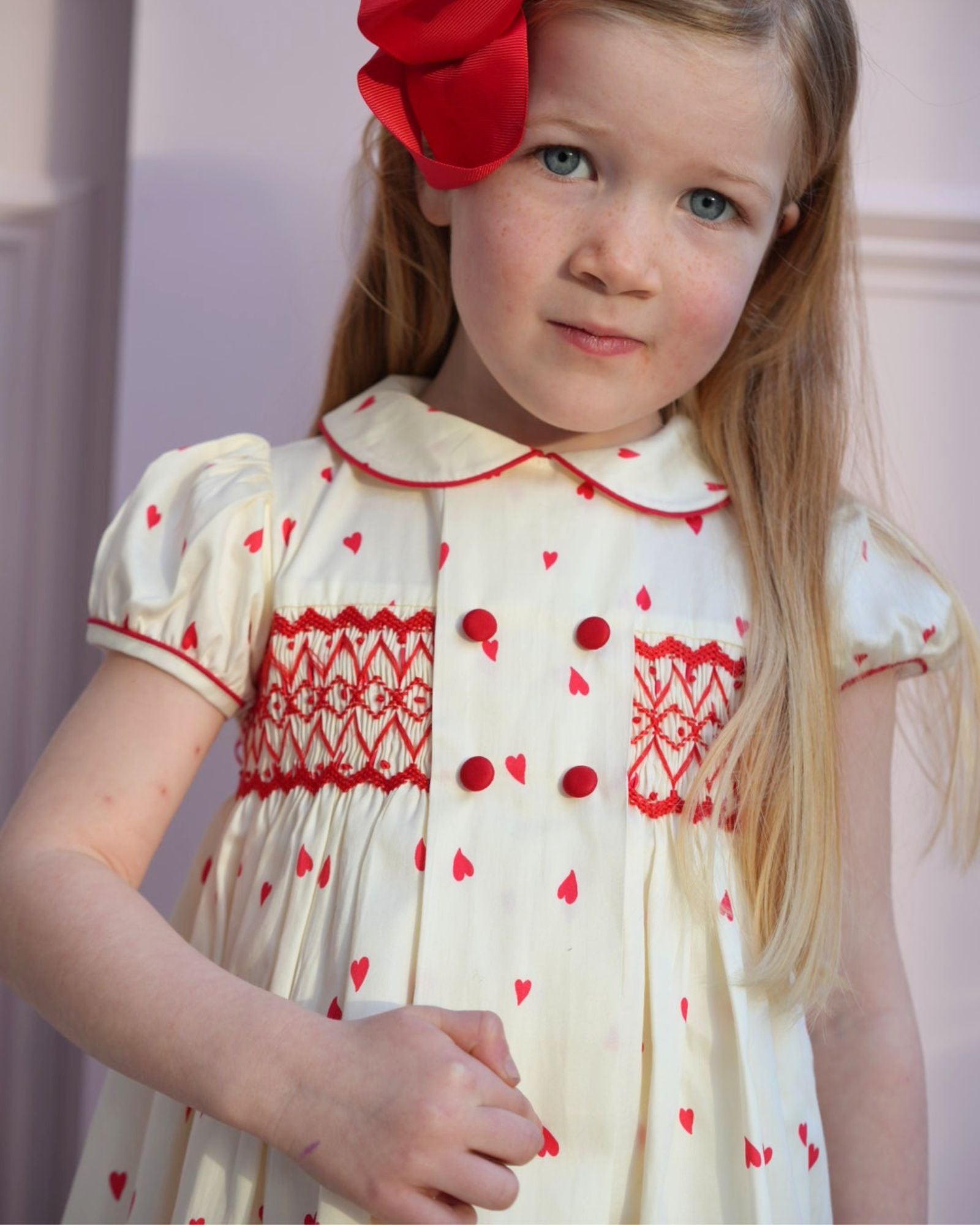 Thatcher Dress Loveheart Cotton Lawn with My Funny Little Valentine Hand Smocking