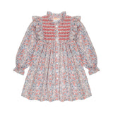 Mirabai Dress Petunia Floral with Rose White and Rose Red Hand Smocking