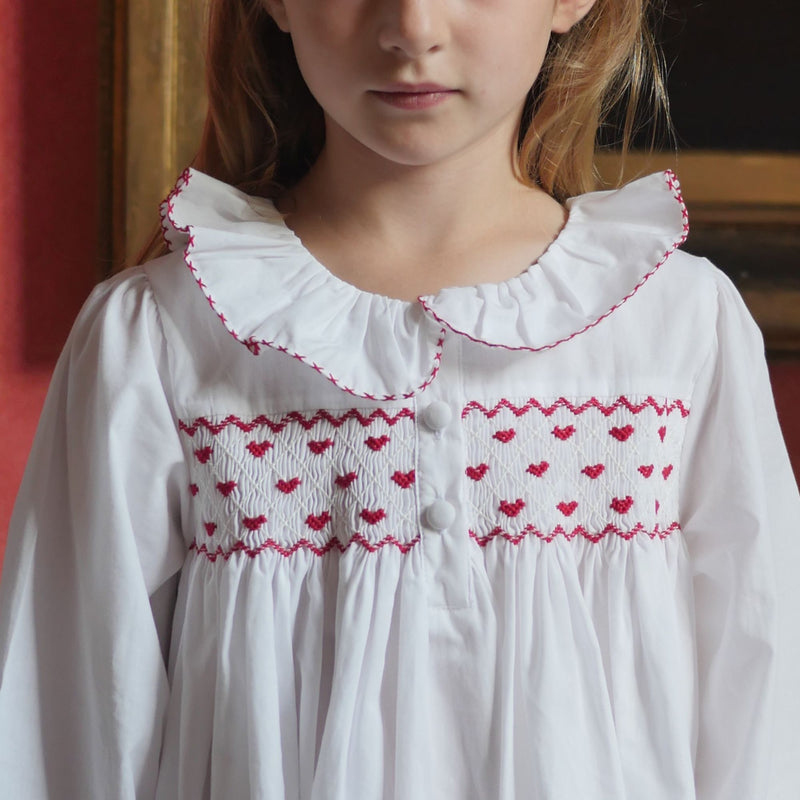Nightingale Girls Dress Moonstone with Hearts Hand Smocking