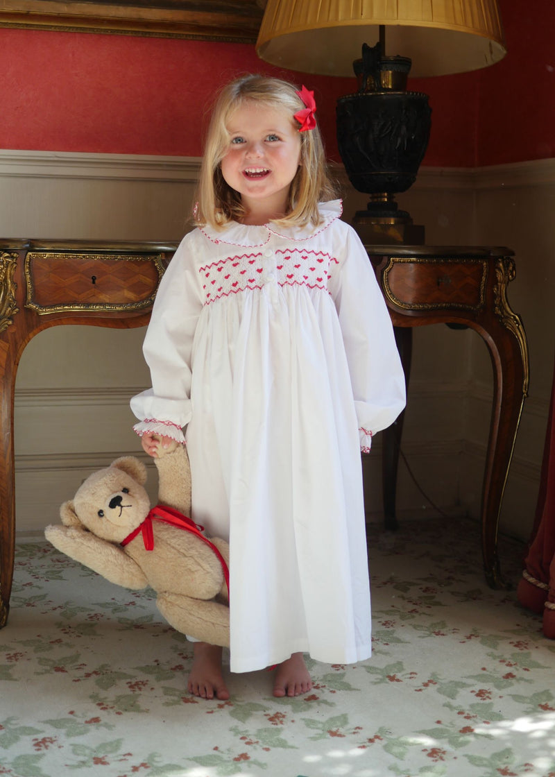 Nightingale Girls Dress Moonstone with Hearts Hand Smocking