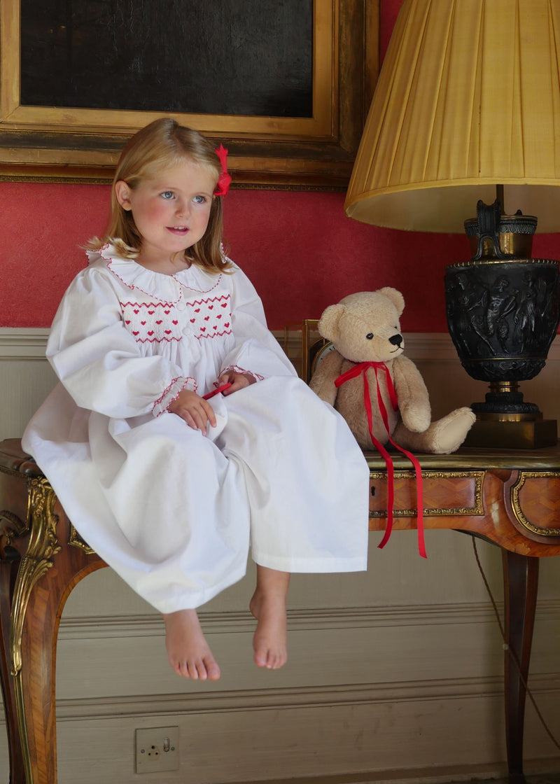 Nightingale Girls Dress Moonstone with Hearts Hand Smocking