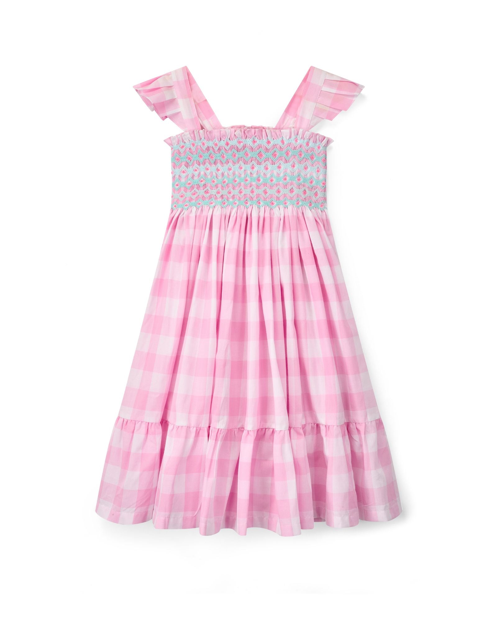 Rachel Carson Girls Dress Candy Floss Gingham with Spearmint Hand Smocking