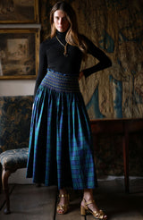 Sullivan Women's Skirt Black Watch Tartan with Royal Navy Hand Smocking