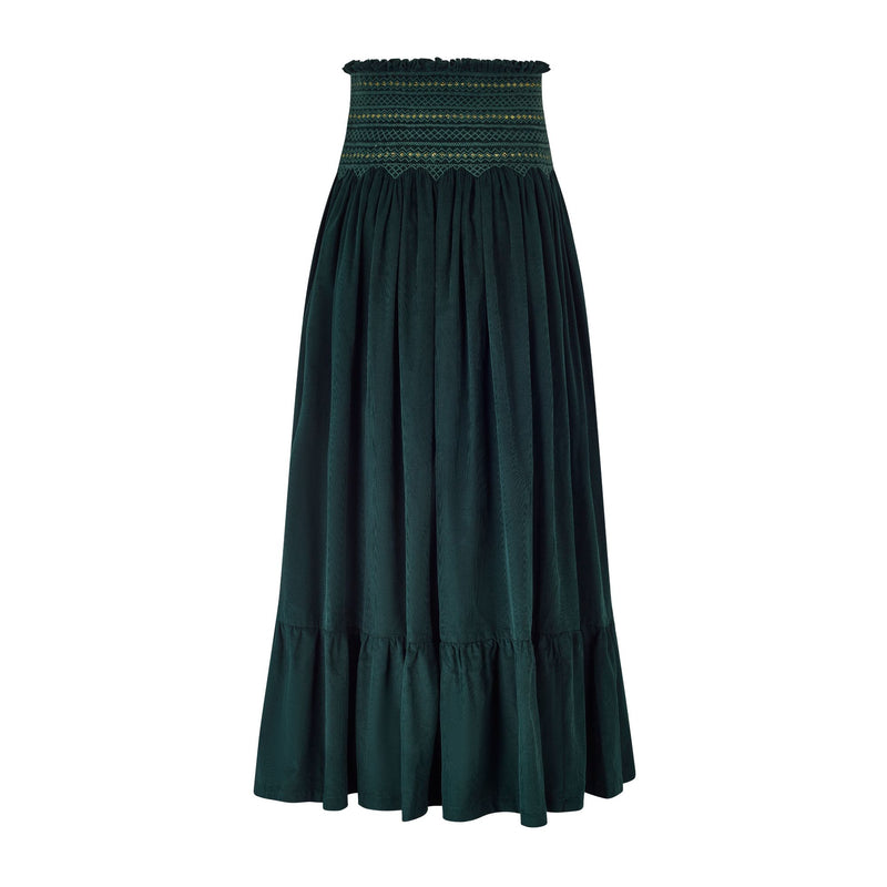 Sullivan Women's Skirt Pine Tree Needlecord with Nordic Sparkle Hand Smocking