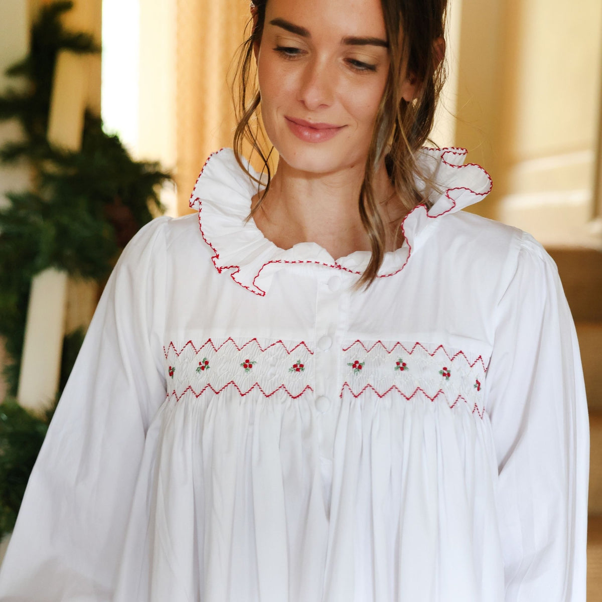 S/M Women's Nightingale Night Dress Moonstone with Holly Hand Smocking