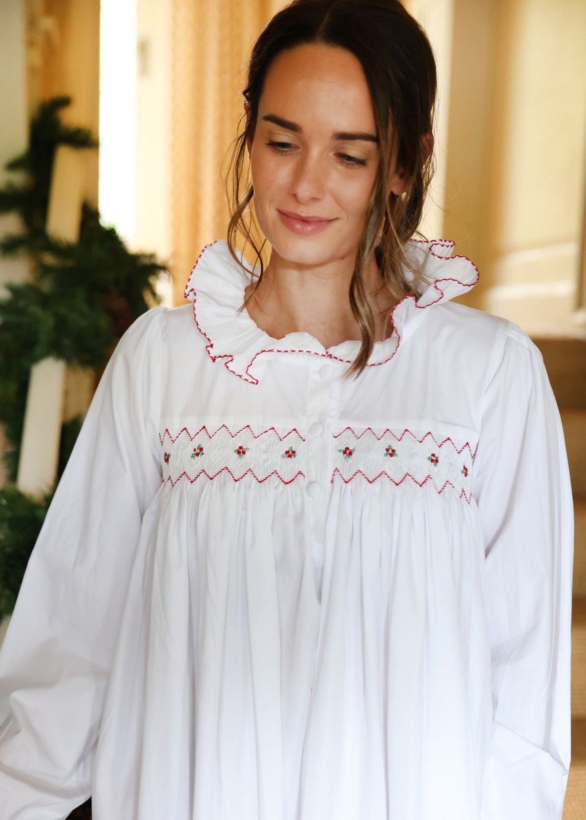 S/M Women's Nightingale Night Dress Moonstone with Holly Hand Smocking