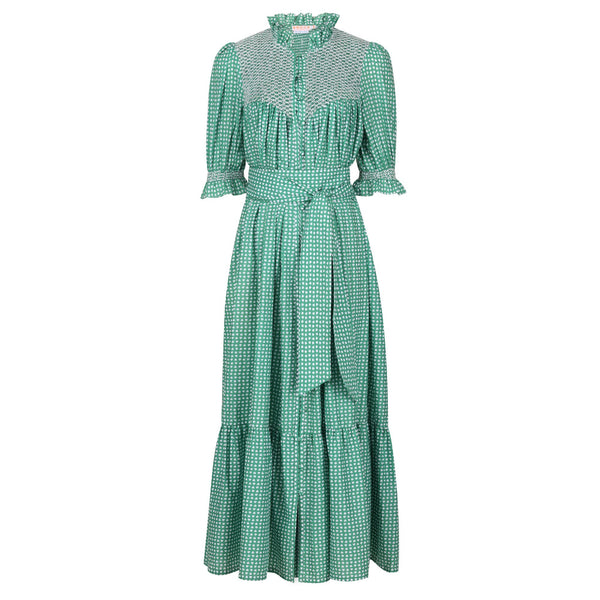 Wu Zetian Dress Golf Hole Green Cotton Lawn with Hole in One Hand Smocking