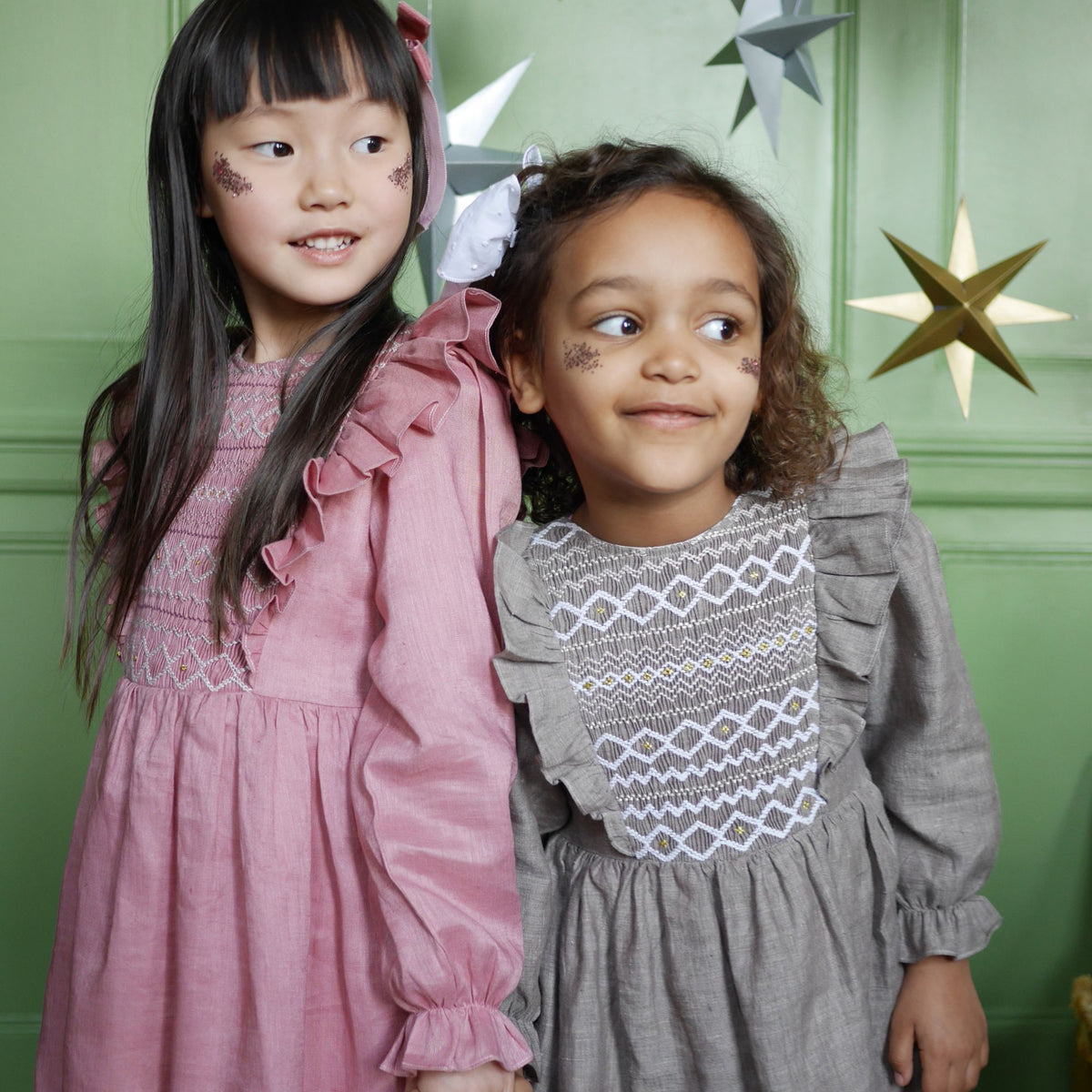 6-8y Anna Pavlova Dress Hazelnut with All that Glitters Hand Smocking
