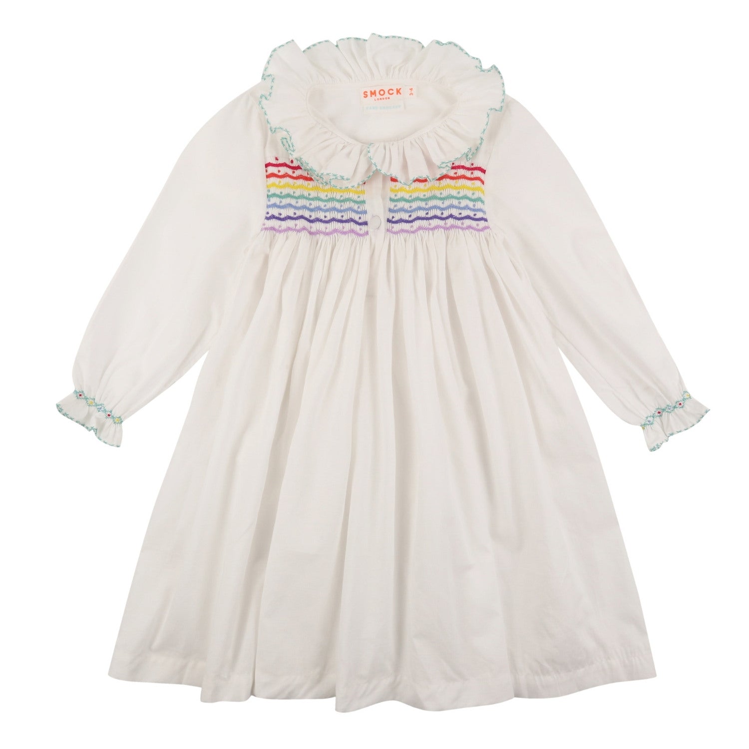 Nightingale Girl's Dress Moonstone Cotton with Rainbow Hand Smocking