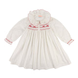 Nightingale Girls Dress Moonstone with Scarlet Bows Hand Smocking