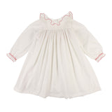 Nightingale Girls Dress Moonstone with Scarlet Bows Hand Smocking