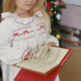 Nightingale Girls Dress Moonstone with Scarlet Bows Hand Smocking
