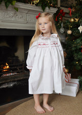 Nightingale Girls Dress Moonstone with Scarlet Bows Hand Smocking