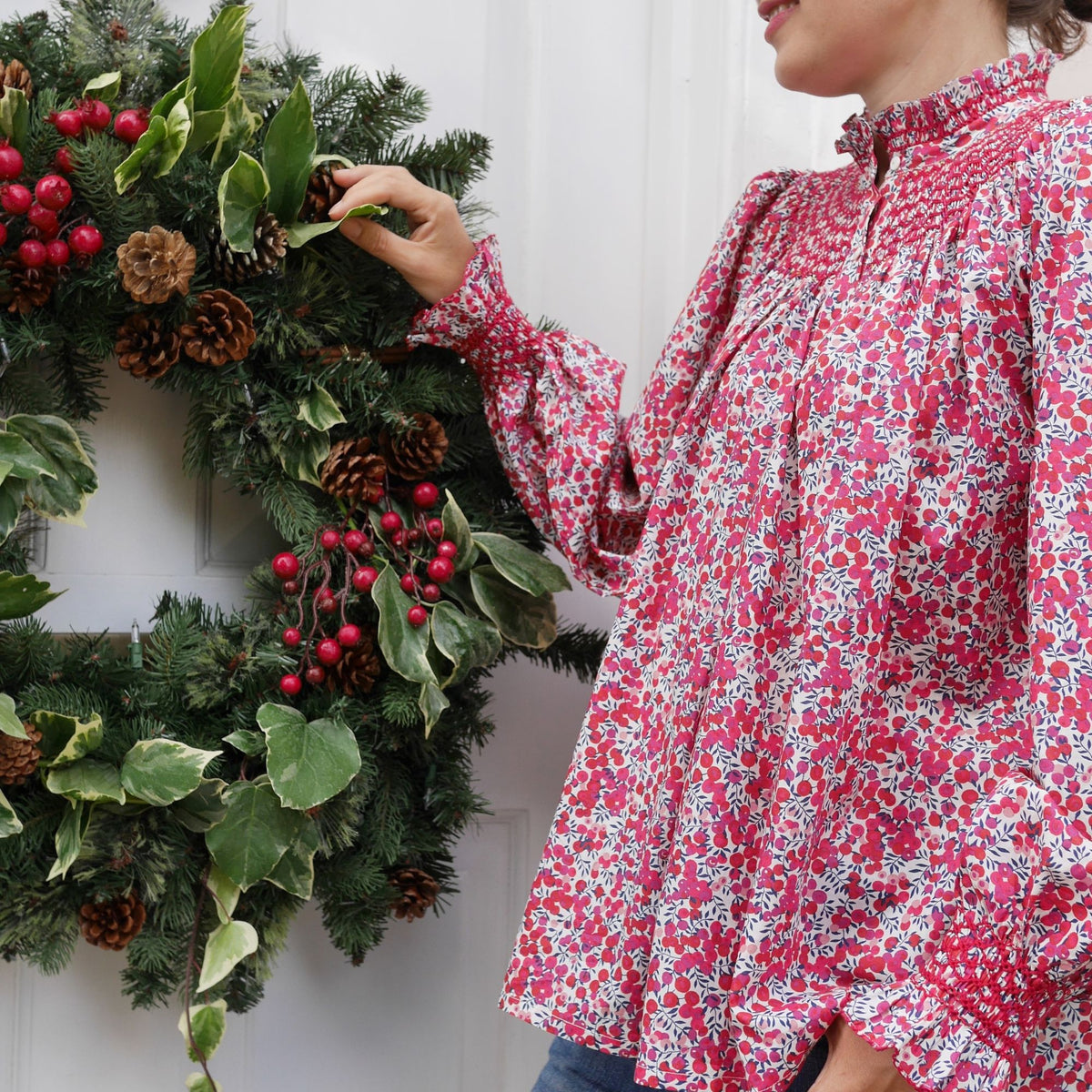 Small Scholl Women's Blouse with Santa Hand Smocking made with Liberty Wiltshire Fabric Edition 5
