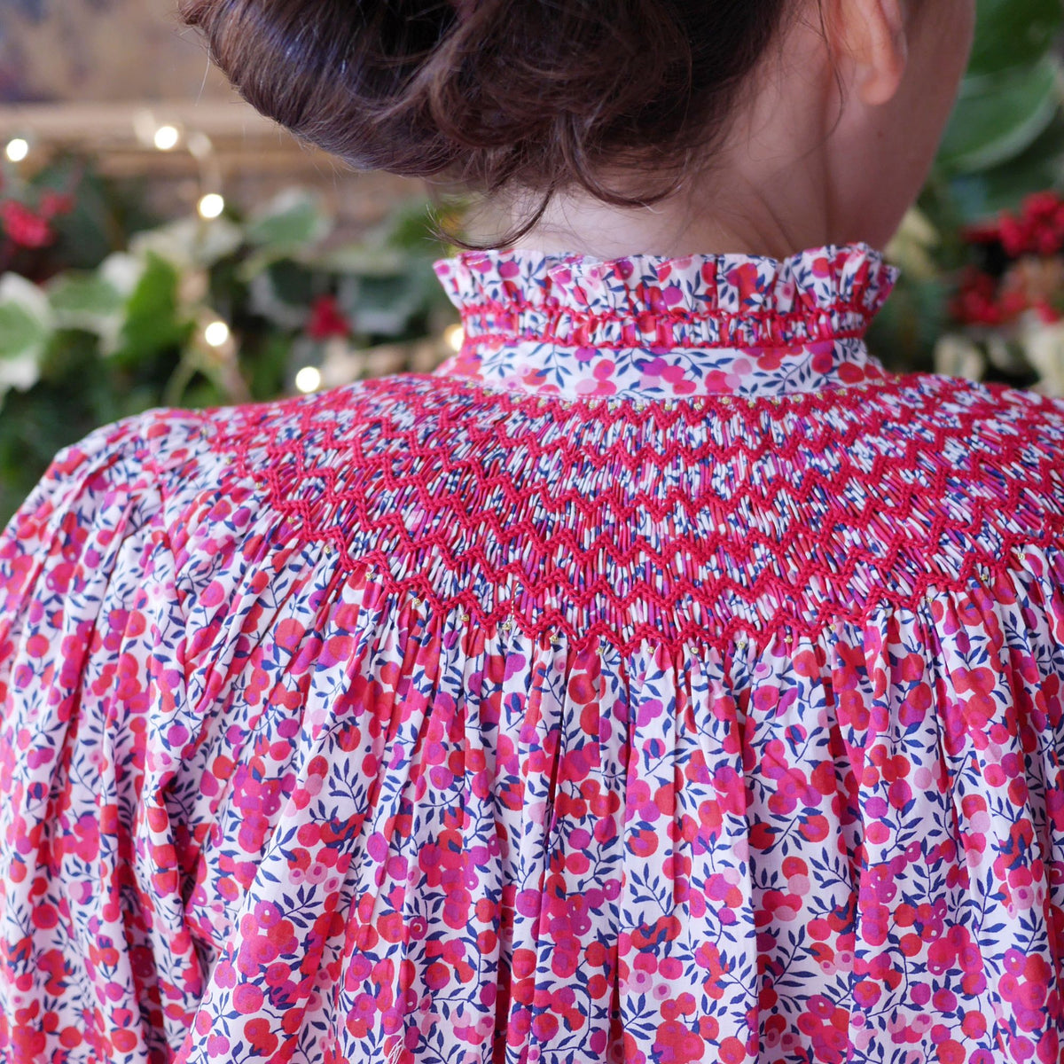 Small Scholl Women's Blouse with Santa Hand Smocking made with Liberty Wiltshire Fabric Edition 5