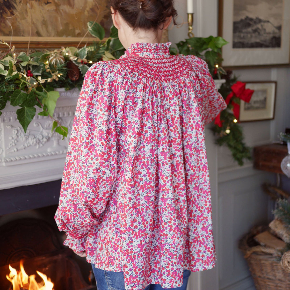 Small Scholl Women's Blouse with Santa Hand Smocking made with Liberty Wiltshire Fabric Edition 5