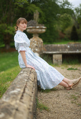 Ada Lovelace Dress Flower Field Linen with Cherry Blossom Hand Smocking