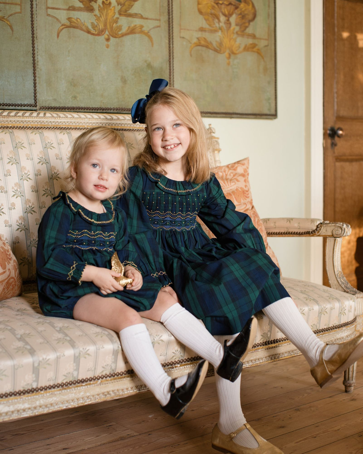 Katherine Johnson Dress Blackwatch Tartan with Midnight Star Hand Smocking