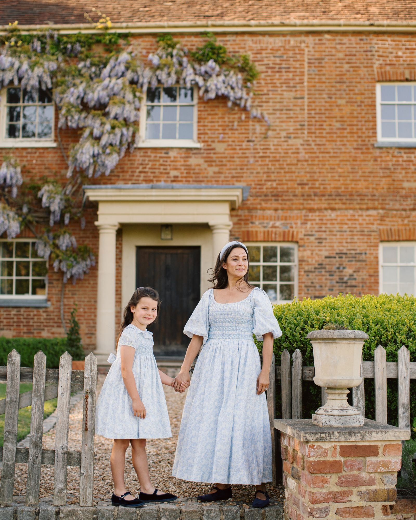 My Mulberry House x Smock London Scarlett Dress Toile des Champs with Delphinium Hand Smocking