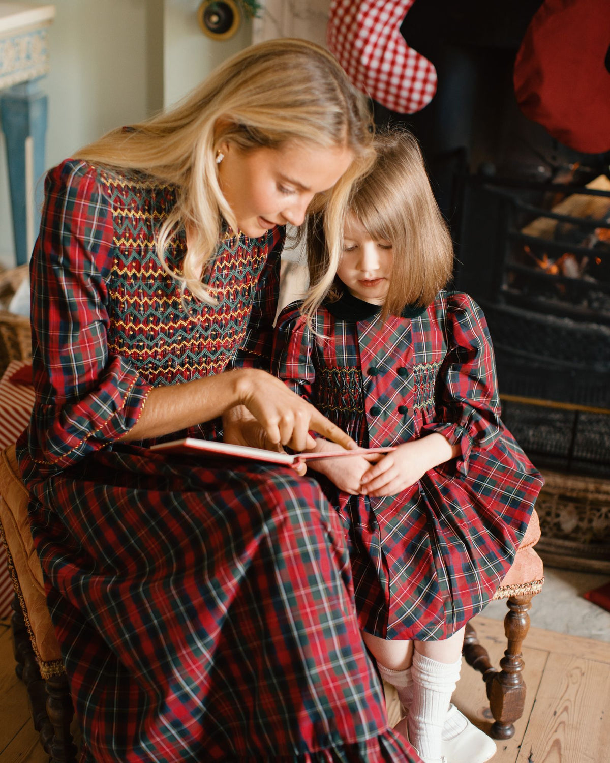 Emmeline Pankhurst Dress McDonald Tartan with Green and Glitter Hand Smocking