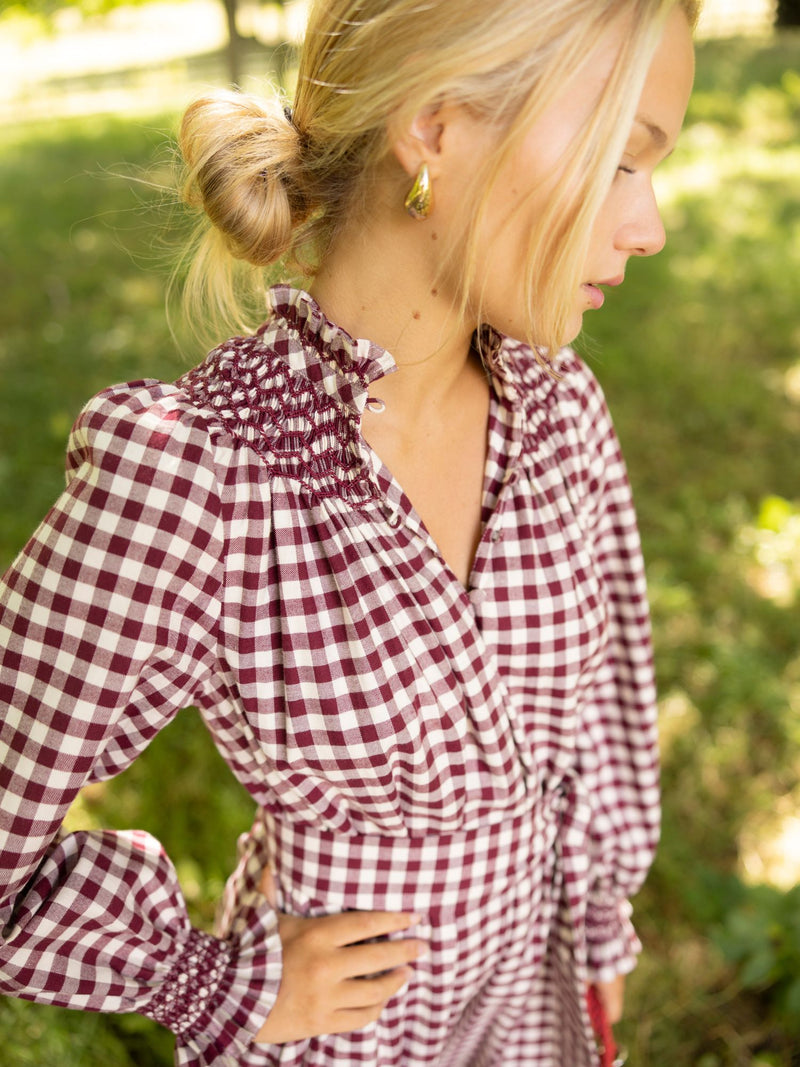 Colette Dress Mulled Wine Gingham Brushed Cotton with Spiced Cinnamon Hand Smocking