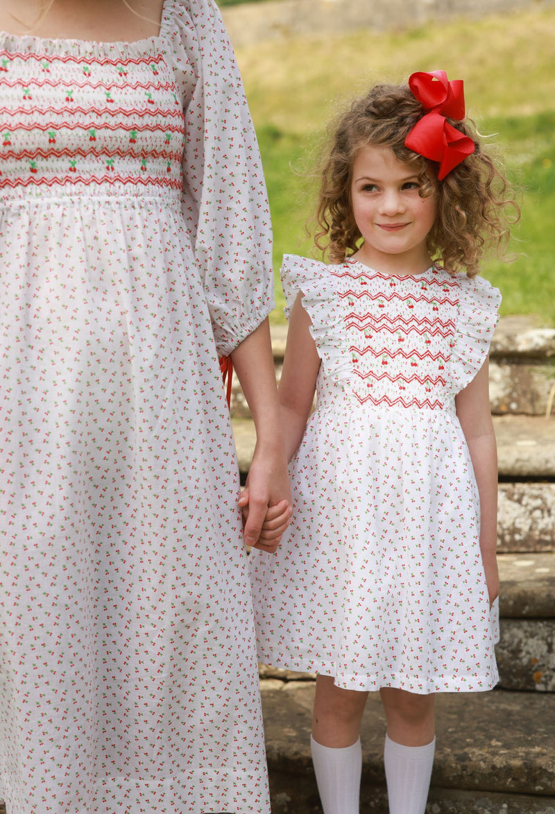 Josefine Butler Dress Bonne Maman Cotton with Cherry Bakewell Hand Smocking