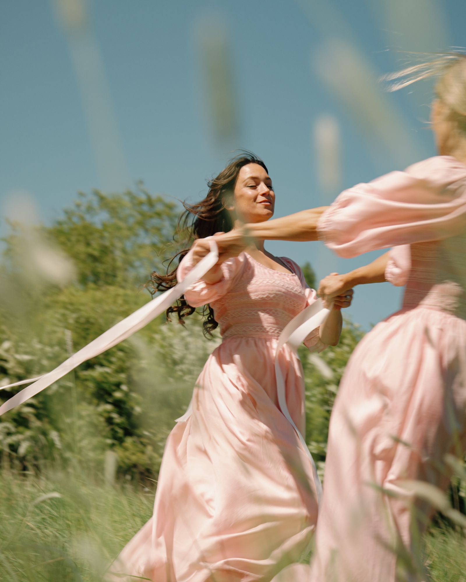 My Mulberry House x Smock London Liesl Dress Peony Pink Silk Cotton with Ivory Hand Smocking