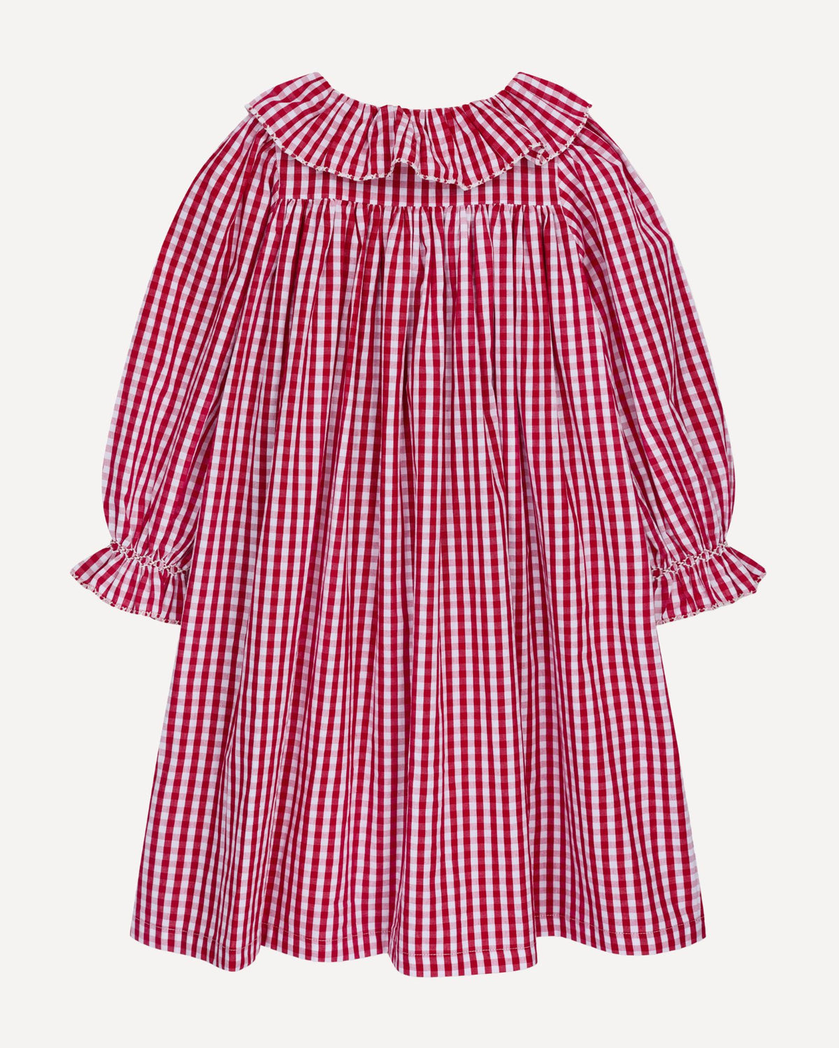 Nightingale Girl's Dress Crimson Gingham with Snow Angel Hand Smocking