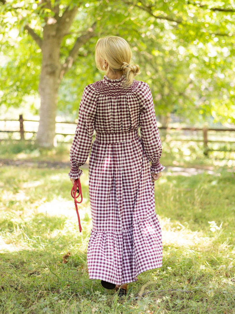 Colette Dress Mulled Wine Gingham Brushed Cotton with Spiced Cinnamon Hand Smocking