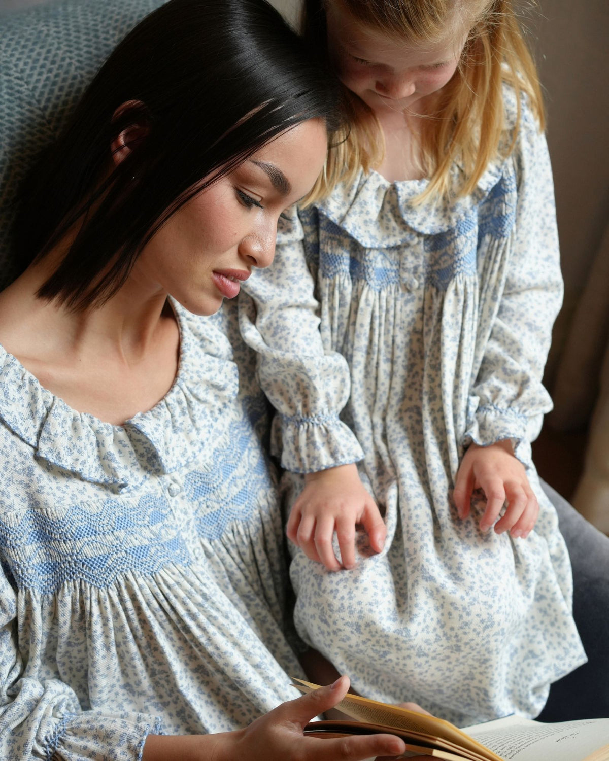 Women's Nightingale Dress Cornflower Ditsy with Bluebell Hand Smocking