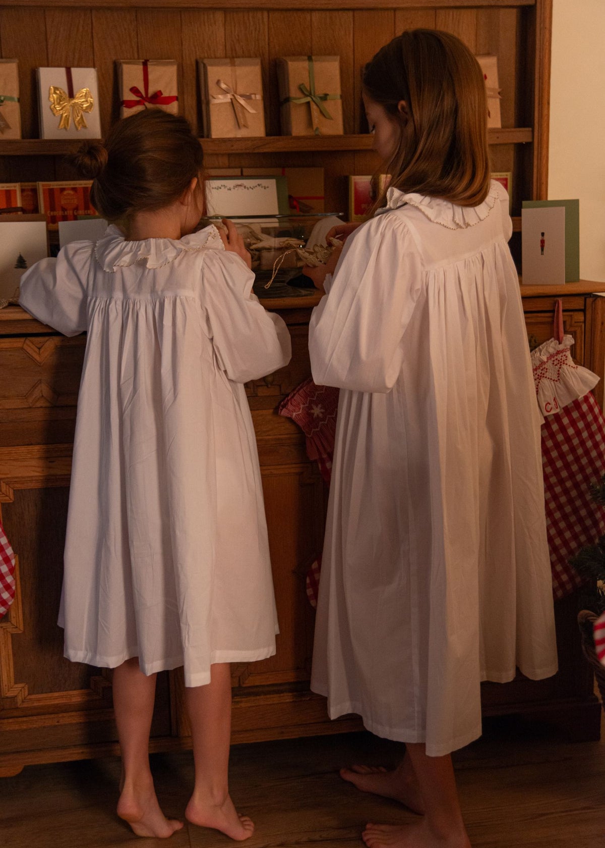 3-4y Memo Press x Smock London Nightingale Girls Dress Moonstone with Gold Bows Hand Smocking