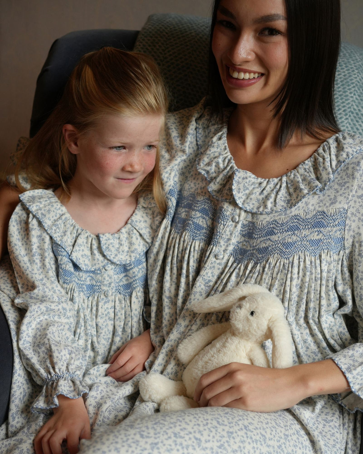 Nightingale Girl's Dress Cornflower Ditsy with Bluebell Hand Smocking
