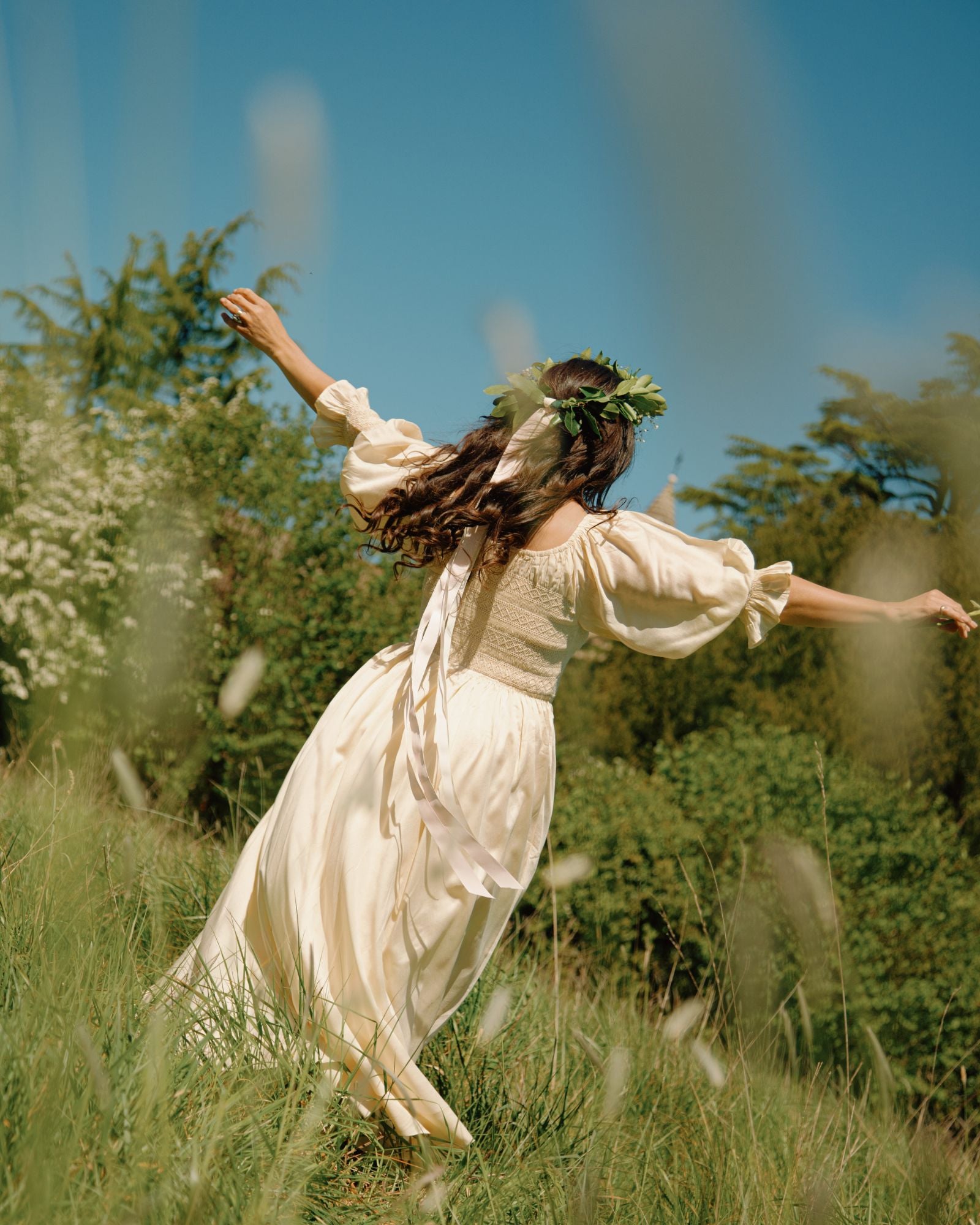 My Mulberry House x Smock London Liesl Dress Buttermilk Silk Cotton with Parchment Hand Smocking