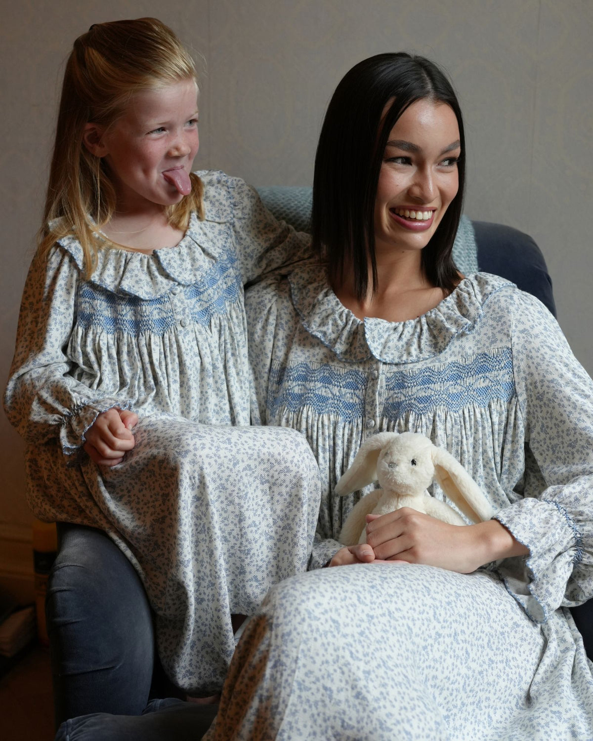 Nightingale Girl's Dress Cornflower Ditsy with Bluebell Hand Smocking